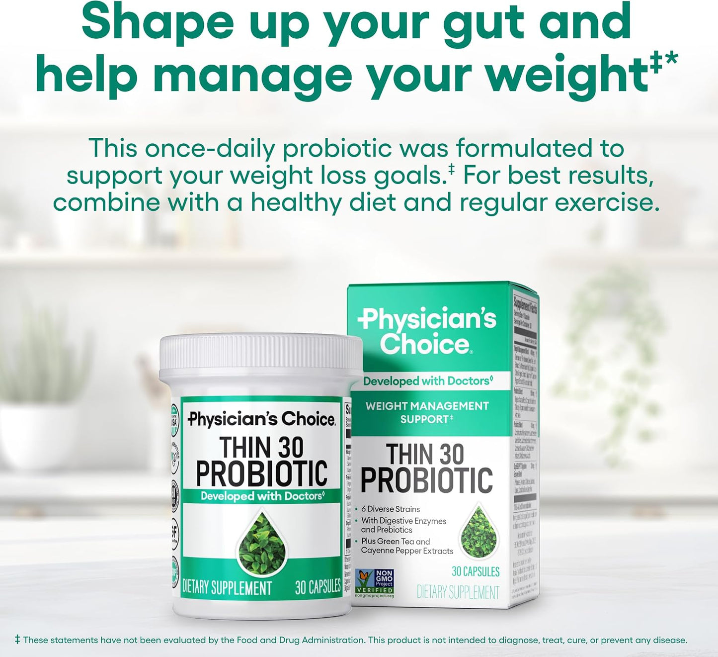 Physician's CHOICE - Beat Bloat + Support Weight Management Bundle: Digestive Enzymes + Thin-30 Probiotic