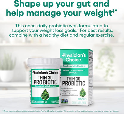 Physician's CHOICE - Beat Bloat + Support Weight Management Bundle: Digestive Enzymes + Thin-30 Probiotic