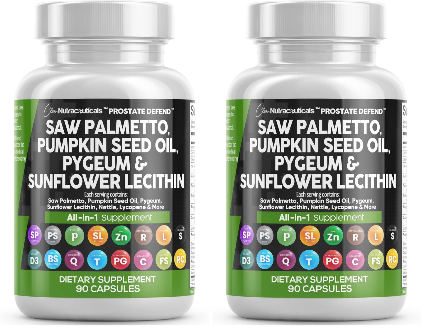 Clean Nutraceuticals Saw Palmetto Pumpkin Seed Oil Pygeum Sunflower Lecithin Stinging Nettle Cranberry - Prostate Supplements for Men with Lycopene - 90 Caps