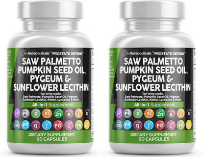 Clean Nutraceuticals Saw Palmetto Pumpkin Seed Oil Pygeum Sunflower Lecithin Stinging Nettle Cranberry - Prostate Supplements for Men with Lycopene - 90 Caps