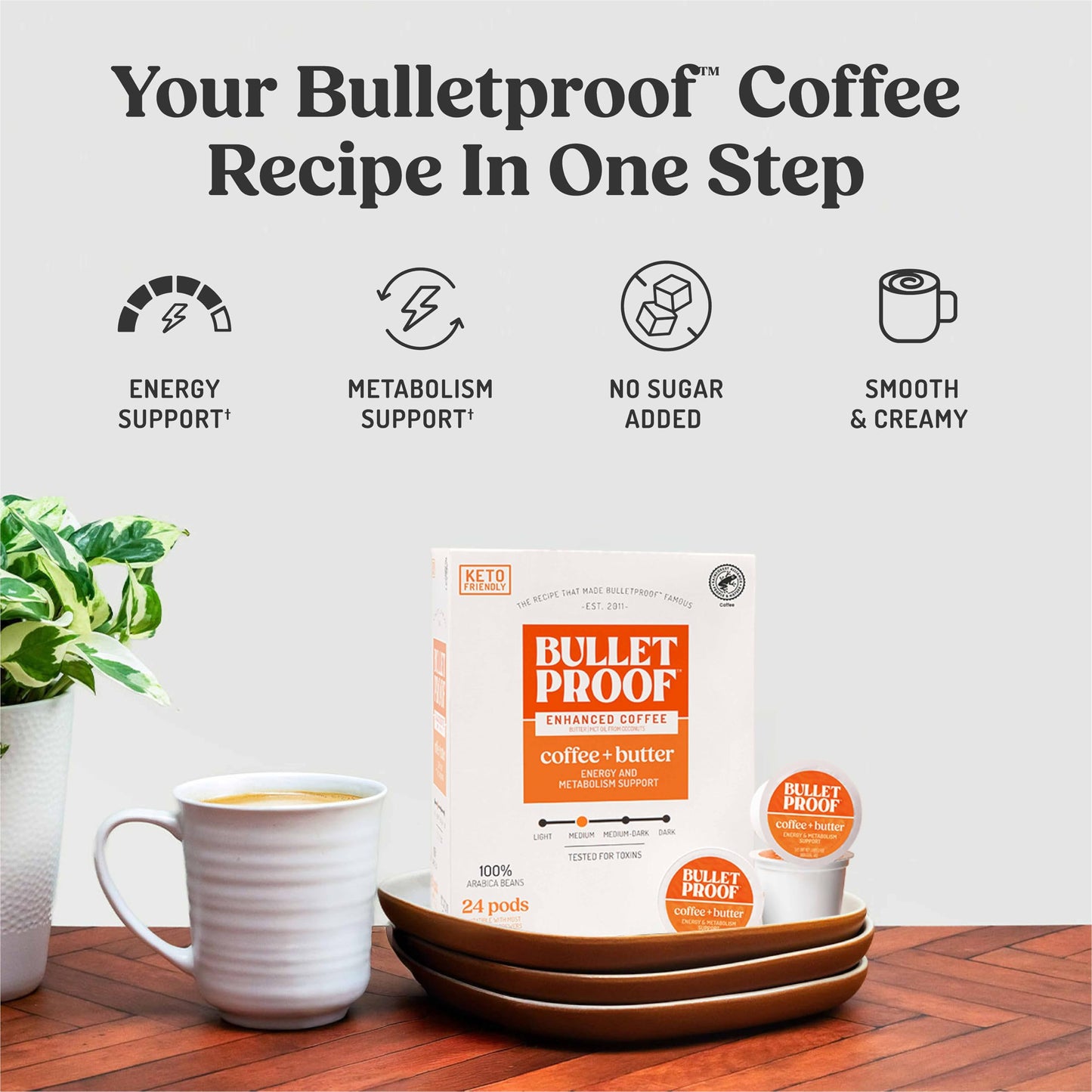 Bulletproof Coffee + Organic Grass-Fed Butter Single-Serve Pods, Keto Coffee, All-in-One Recipe with MCT Oil and Butter, 24 Count