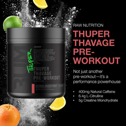 RAW Thuper Thavage Pre Workout Powder - High-Stim Preworkout with Creatine, Beta Alanine, L-Citrulline & Caffeine - Chris Bumstead Gym & Fitness Supplement for Men & Women - Watermelon Grape