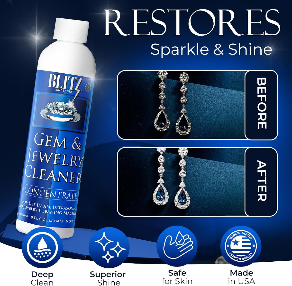 Blitz Gem & Jewelry Cleaner Concentrate Refill for Ultrasonic Machines 8 oz