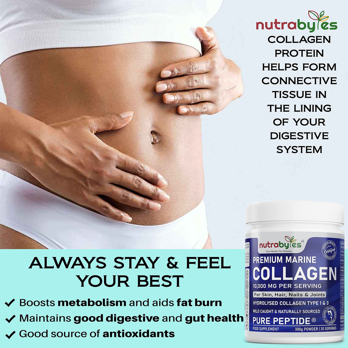 Marine Collagen Powder 10000mg Type 1 & 3 Unflavoured| Wild Caught Fish Hydrolysed Protein Peptides for Women & Men