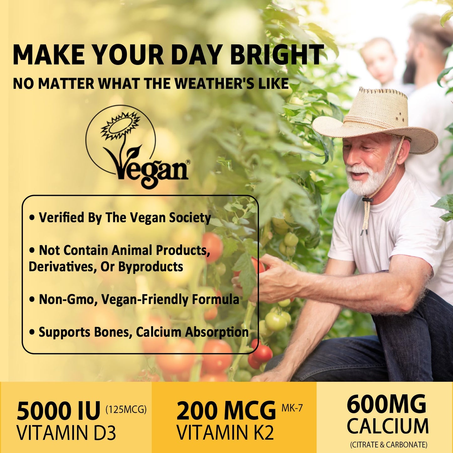 Vitamin D3 K2 Gummies - Vitamin D3 5000iu & K2 Vitamin 200mcg + Calcium 600mg for Adults & GLP-1 Friendly, with Coconut Oil for High Absorption, Support for Bone Muscle Teeth Immune, Vegan 120Count