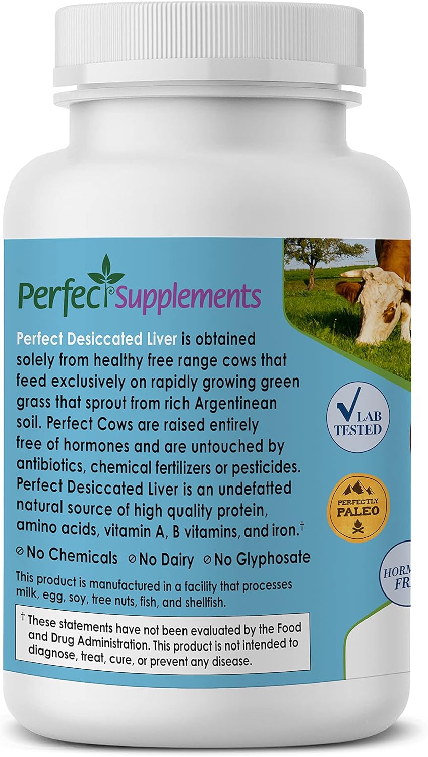 Perfect Supplements – Perfect Desiccated Liver – 120 Capsules - Undefatted Beef Liver – Natural Source of Protein, Iron, Vitamins A & B