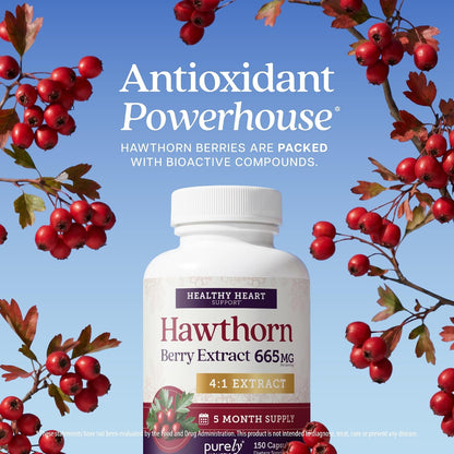 Hawthorn Berry Supplement, 5 Month Supply, Powerful 4:1 Hawthorn Extract | High Strength Hawthorne Berries, Cardiovascular Health Support, Hawthorne Berry Supplement, Vegan & Non-GMO, 150 Capsules