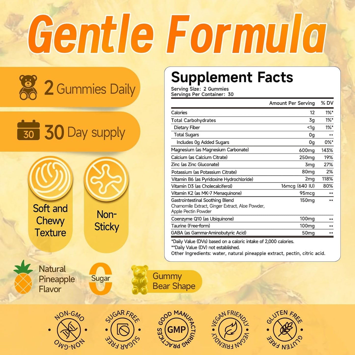 Magnesium Carbonate Gummies 600mg for Adults, 14-in-1 Sugar Free Magnesium Gummies for Relaxation, Muscle, Bone, Energy and Digestive Comfort Support, Pineapple Flavor, 60 Gummies