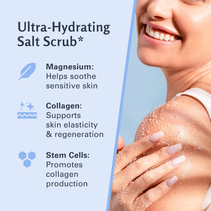 Himalayan Salt Scrub Face Foot & Body Exfoliator Infused with Collagen and Stem Cell Natural Exfoliating Salt Body Scrub for Toning Cellulite Skin Care by M3 Naturals