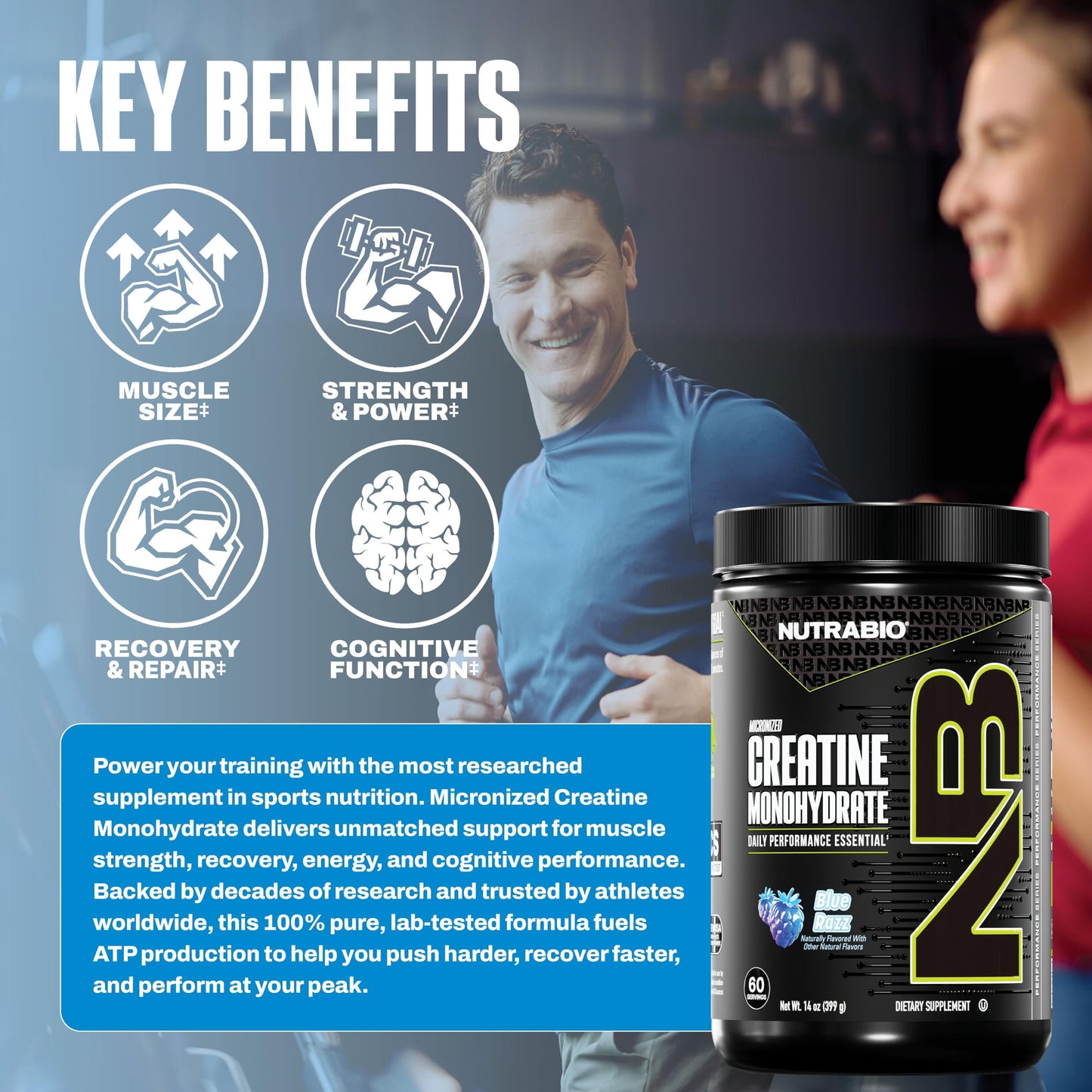 NutraBio Pure Micronized Creatine Monohydrate Powder Supplement, Unflavored, (300 g) - Supports Bulk Muscle Energy, Recovery, and Strength - HPLC Tested Creatine Powder Supplement for Men and Women