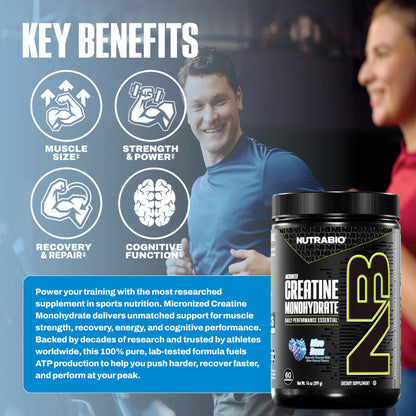 NutraBio Pure Micronized Creatine Monohydrate Powder Supplement, Unflavored, (300 g) - Supports Bulk Muscle Energy, Recovery, and Strength - HPLC Tested Creatine Powder Supplement for Men and Women
