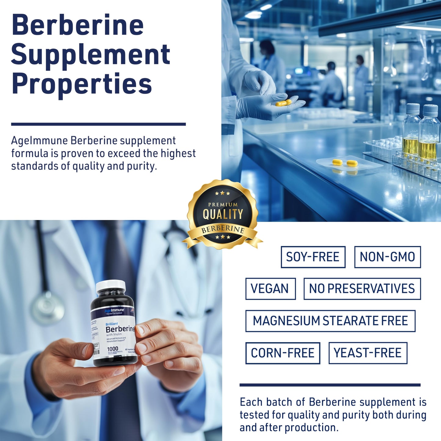 AgeImmune Berberine 1000mg Supplement Complex with Inulin Prebiotic - Berberine HCL 500mg per Capsule - Doctor Formulated and Third Party Tested Berberine Supplement