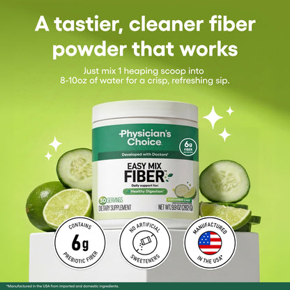 Physician's CHOICE Easy Mix Fiber for GLP-1 Support - No Grit & Sugar Free - Daily Prebiotic Soluble Fiber Powder Supplement - Digestive Health & Regularity - for Women and Men - Unflavored - 7.1oz