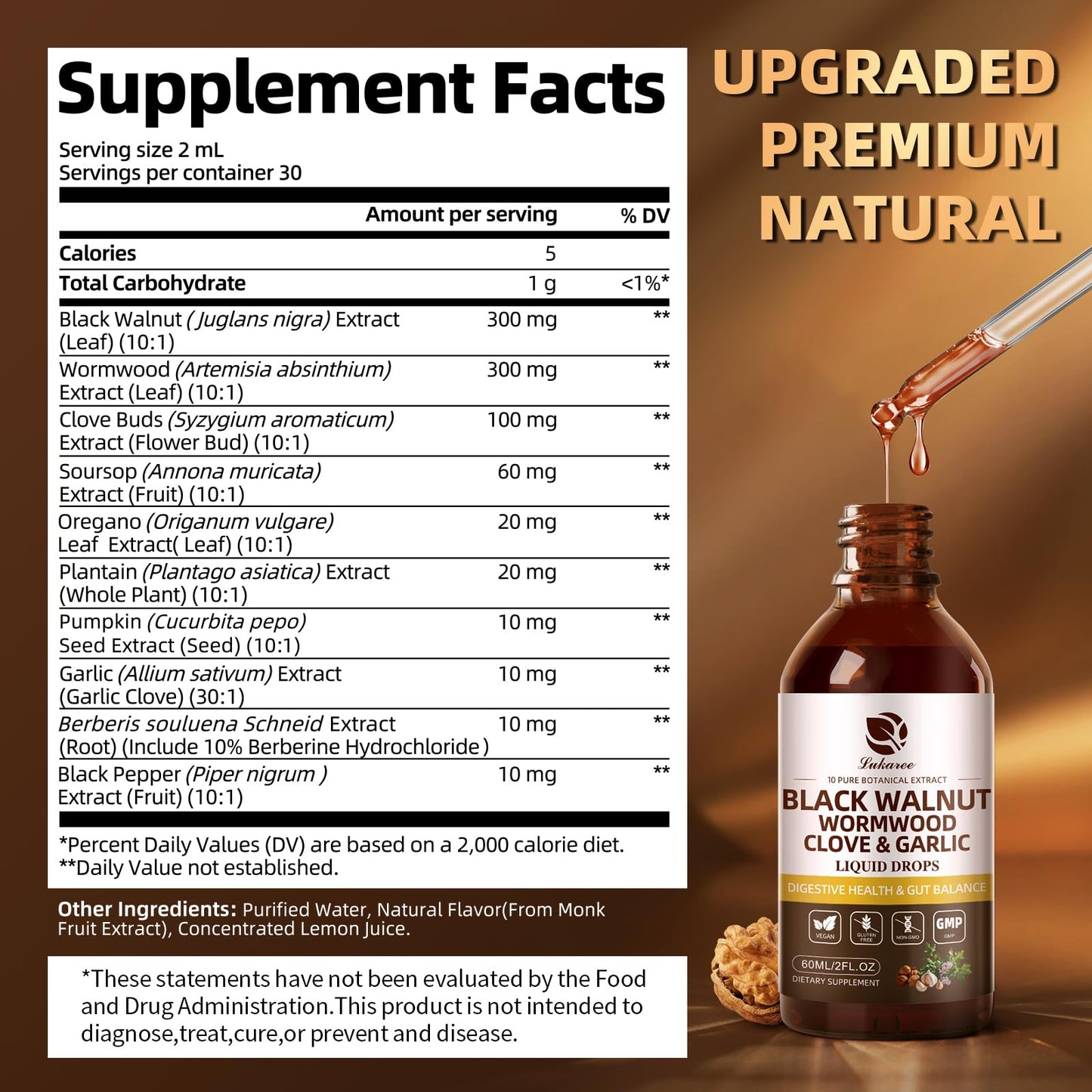 Wormwood Black Walnut Clove Cleanse Tincture - Gut Health & Detox | with Garlic Pumpkin Seeds Soursop Oregano - Digestive & Intestinal Support for Humans - Vegan, Herbal Blends, Liposomal Tech