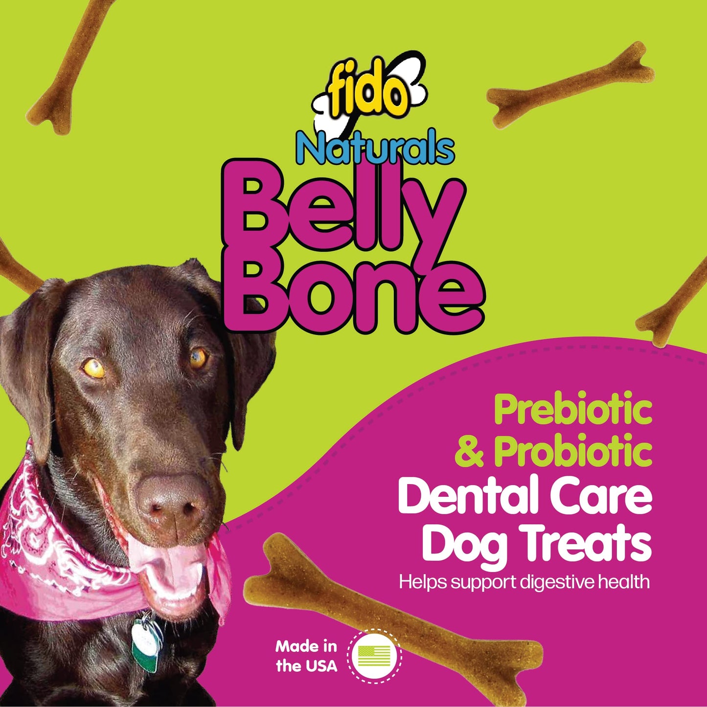 Fido Belly Bones for Dogs, Mini - 21 Count - Yogurt-Flavor Dental Treats for Small Dogs - Plaque & Tartar Control for Fresh Breath - Digestive Support - Made in USA