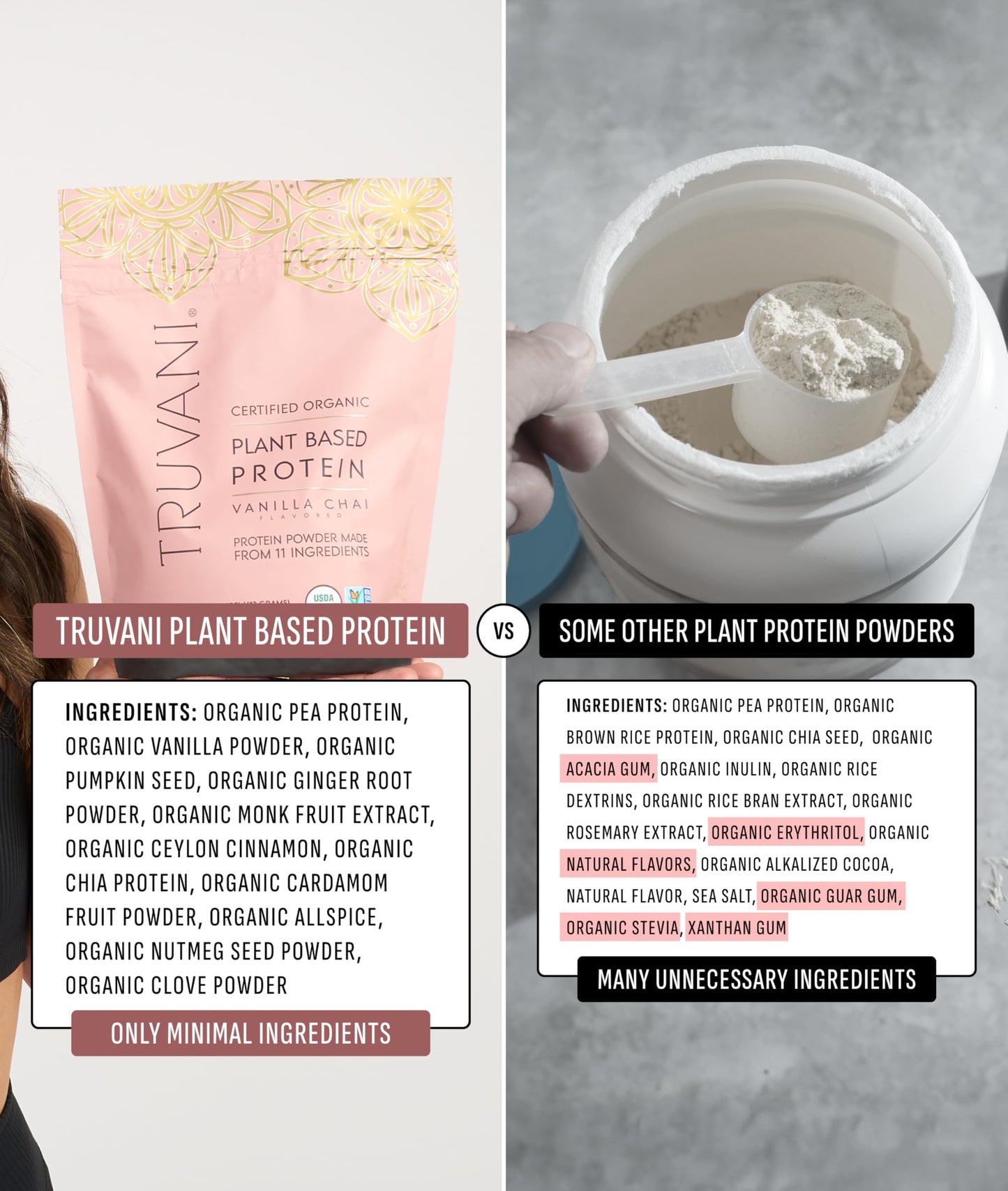 Truvani Organic Plant Based Protein Powder | Vanilla | 18 Servings | Vegan | 20g Pea Protein | Keto | Gluten & Dairy Free | Low Carb | No Added Sugar