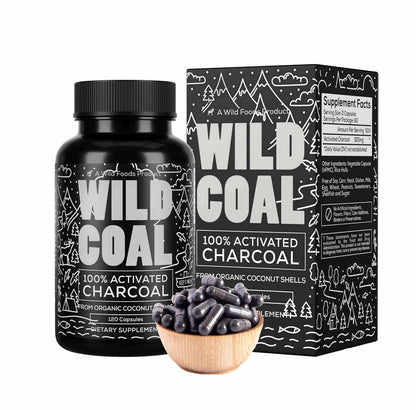 Wild Foods Activated Charcoal Capsules | 100% Organic Coconut Shells Active Tablets 