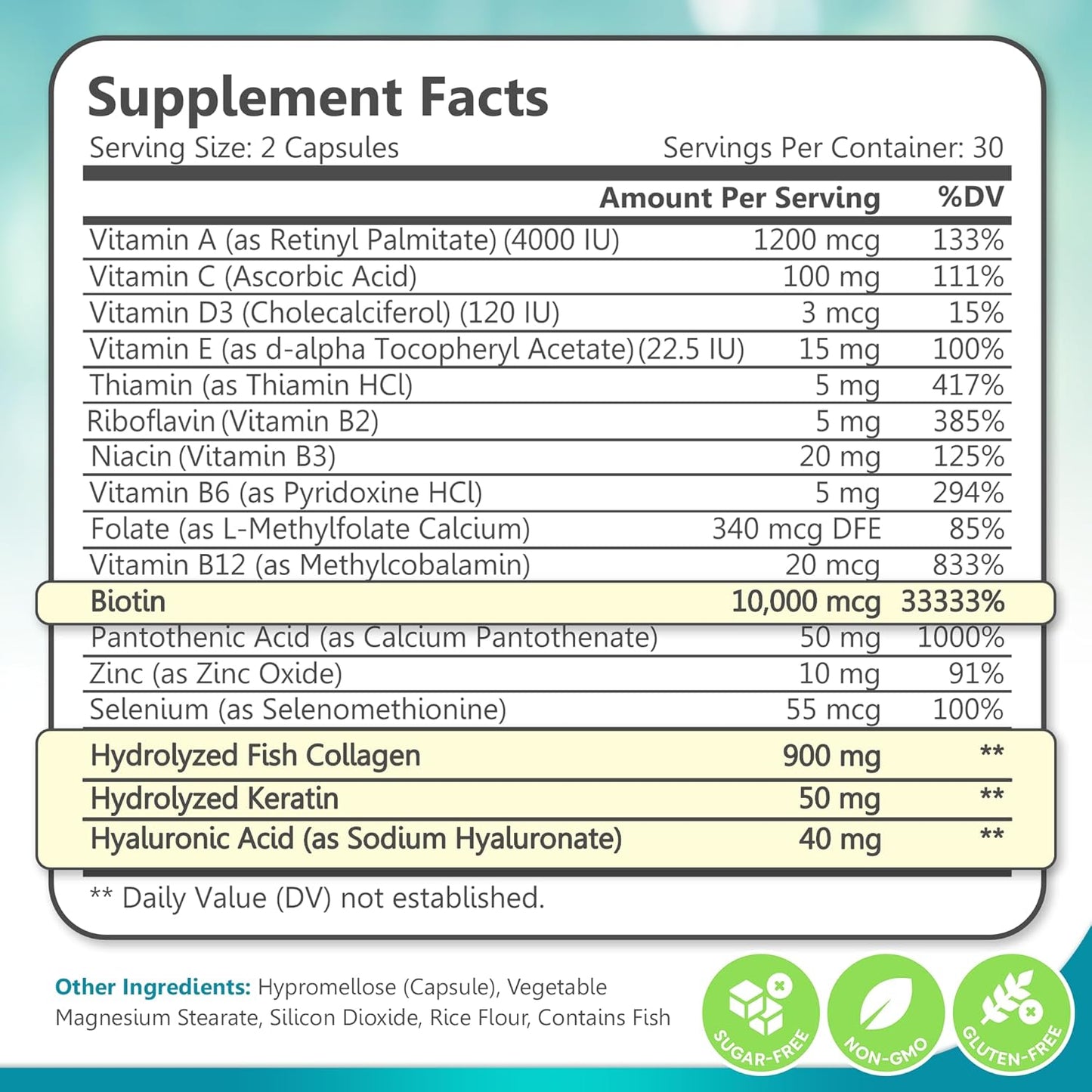 Biotin | Collagen| Keratin 60ct Hair Skin & Nails Vitamin For Women and Men