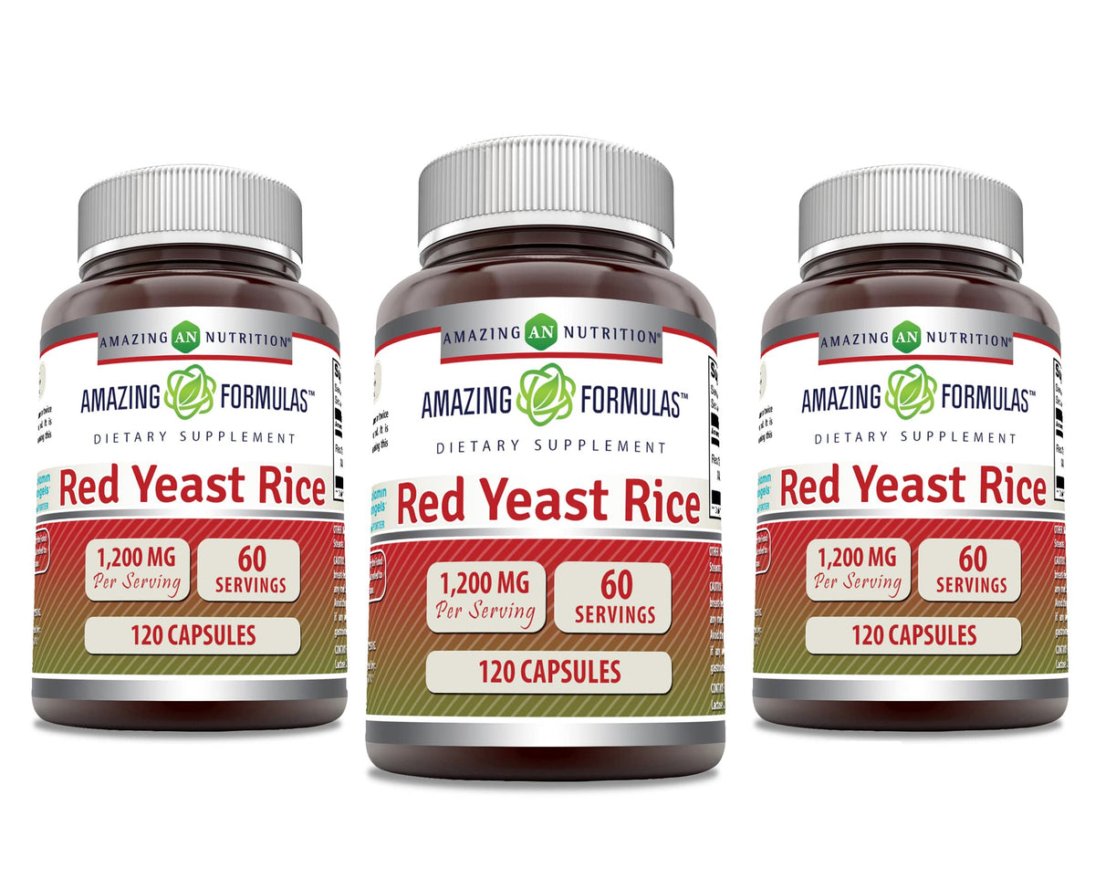 Amazing Formulas Red Yeast Rice 1200mg Per Serving Capsules Supplement | Non-GMO | Gluten Free | Made in USA (1 Pack, 120 Count)