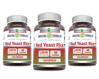 Amazing Formulas Red Yeast Rice 1200mg Per Serving Capsules Supplement | Non-GMO | Gluten Free | Made in USA (1 Pack, 120 Count)