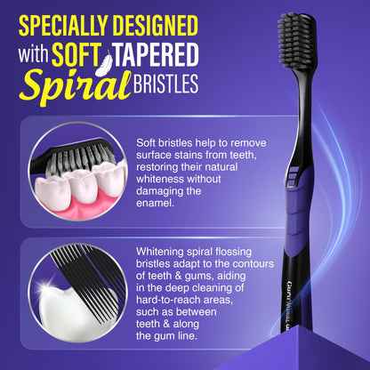 GuruNanda Gentle Giant Toothbrush with Dual Action Flossing Spiral Bristles, Non-Slip Ergo Dexa Grip, Helps in Teeth Whitening, BPA Free Manual Toothbrushes, Assorted Colors, 4 Count