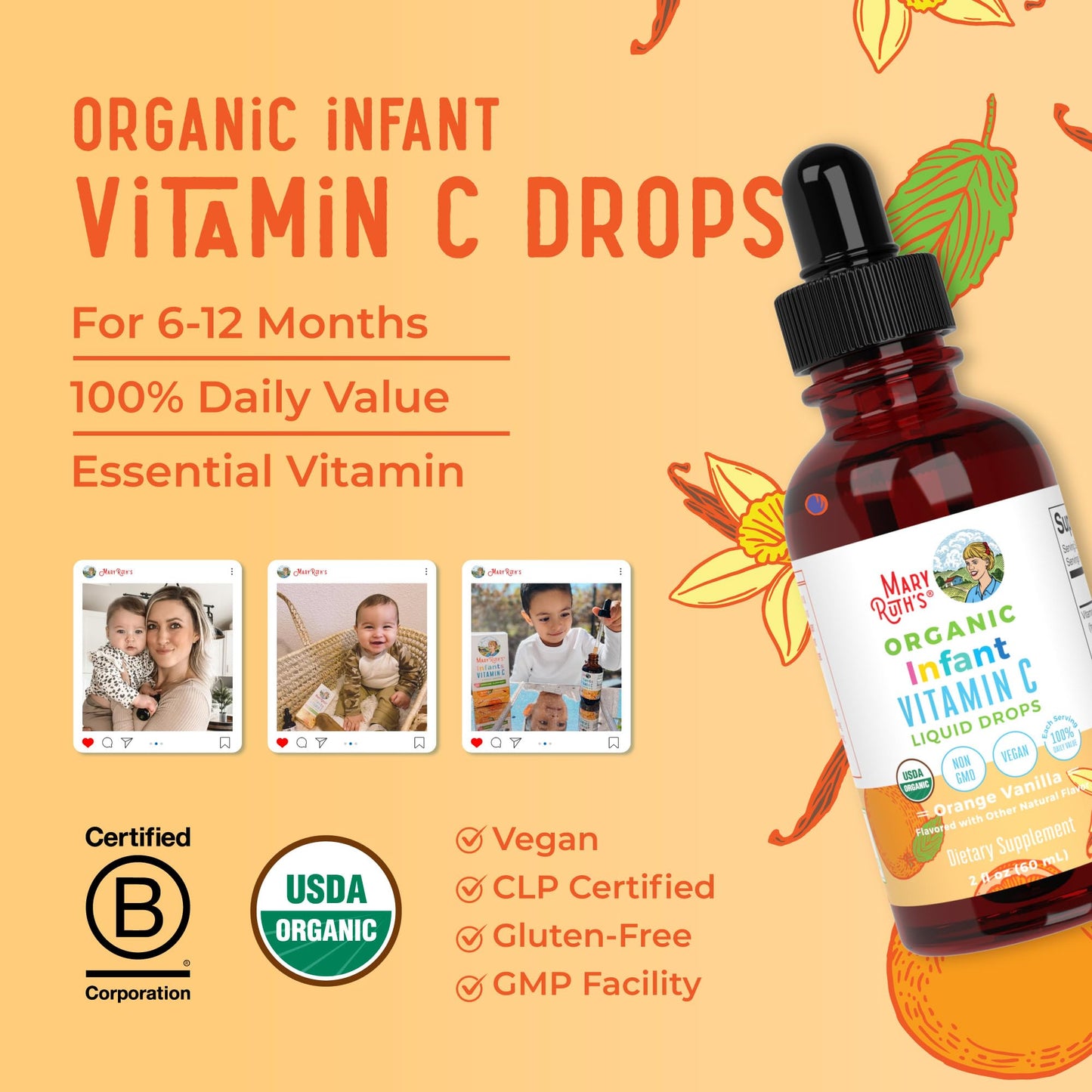 MARYRUTH'S Organic Toddler Vitamin C Drops for Immunity | Ages 1-3 Years | 15 mg Per Serving | Vitamin C for Immune Support & Overall Health | Vegan | Sugar Free | Gluten Free | Non-GMO | 30 Servings