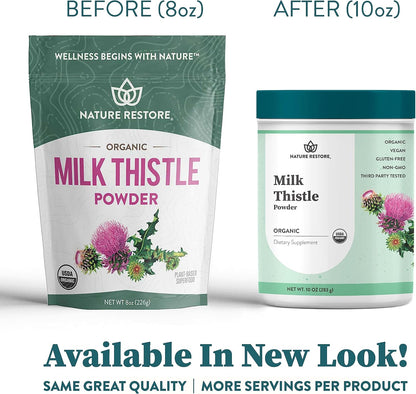 Nature Restore Organic Milk Thistle Seed Powder (10 oz). Pure Silybum Marianum for Detox, Cleanse & Antioxidant Support. Natural Silymarin Flavonoids, Bulk Powder for DIY Capsules & Smoothies