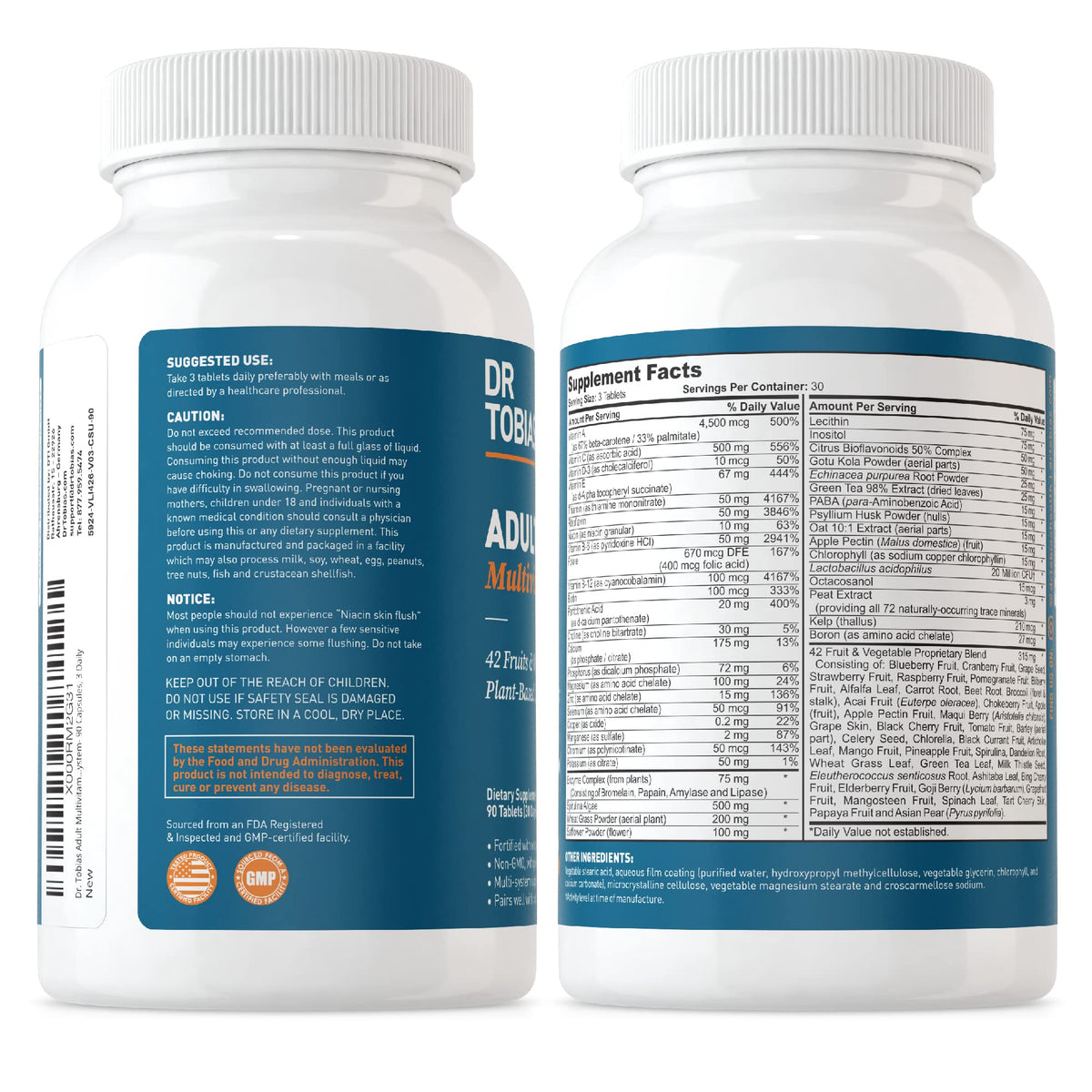 Dr. Tobias Adult Multivitamin for Women & Men, Energy & Immune Support from 42 Fruits