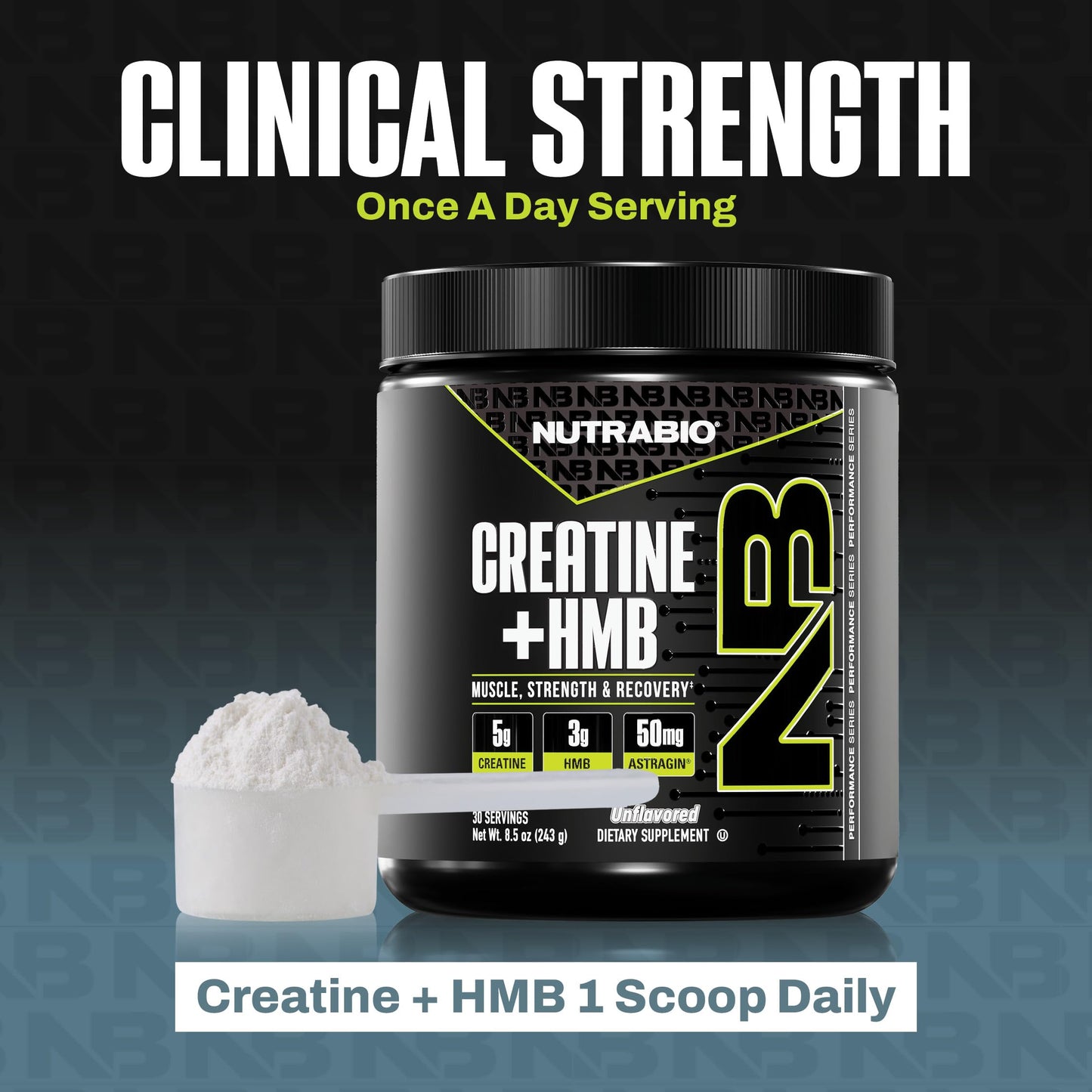 NutraBio Creatine + HMB- Creatine Monohydrate with HMB Powder for Muscle Growth, Increased Strength- 30 Servings (Unflavored)