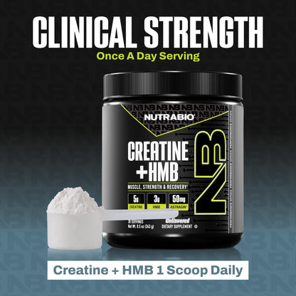 NutraBio Creatine + HMB- Creatine Monohydrate with HMB Powder for Muscle Growth, Increased Strength- 30 Servings (Unflavored)