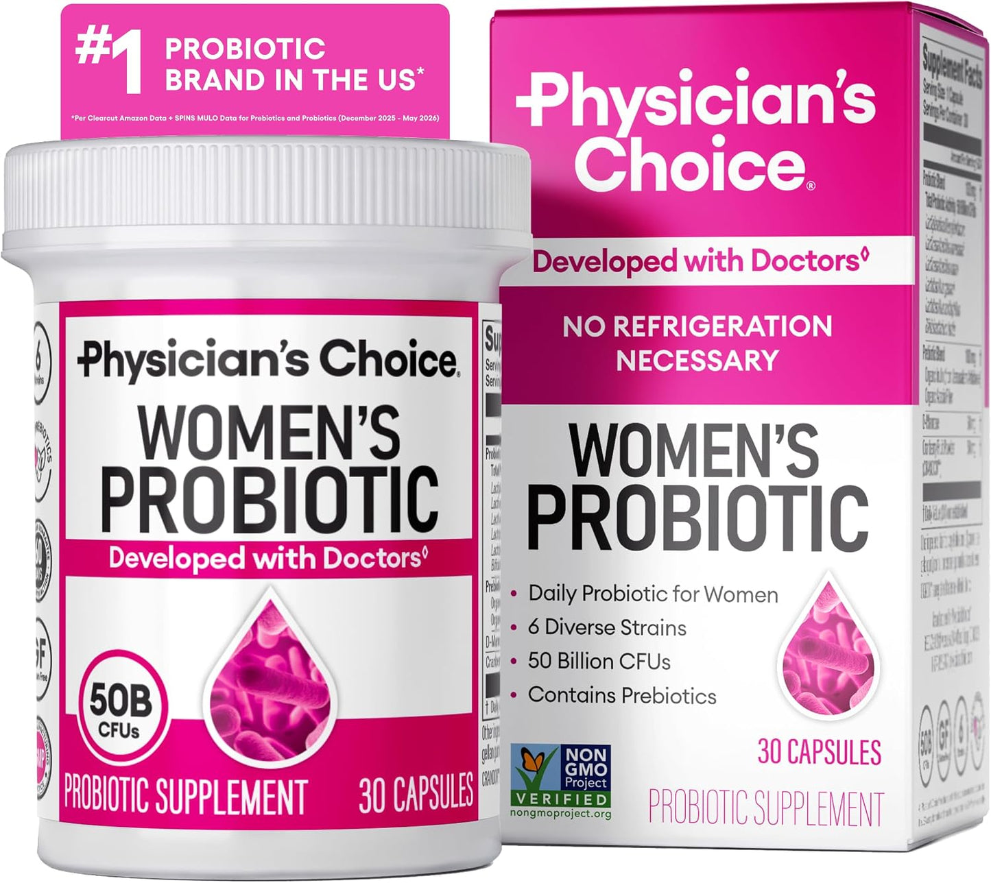 Physician's CHOICE Probiotics for Women - PH Balance, Digestive, UT, & Feminine Health - 50 Billion CFU - 6 Unique Strains for Her - Organic Prebiotics, Cranberry Extract+ - Women Probiotic - 30 CT