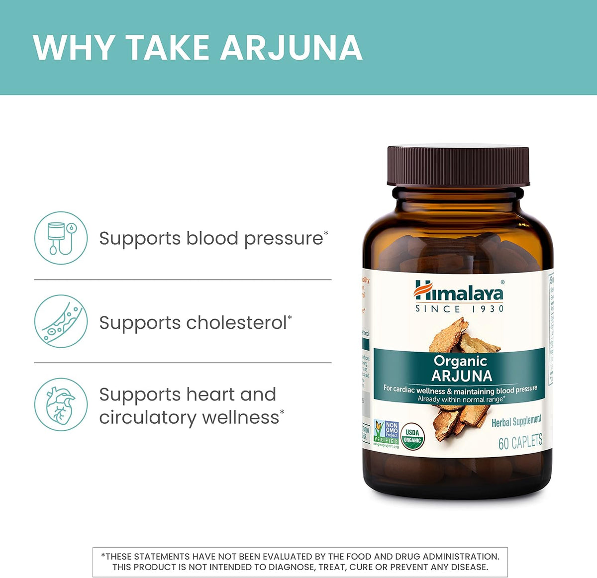 Himalaya USDA Organic Arjuna Capsules, Heart Health, 700 mg, 60 Caplets