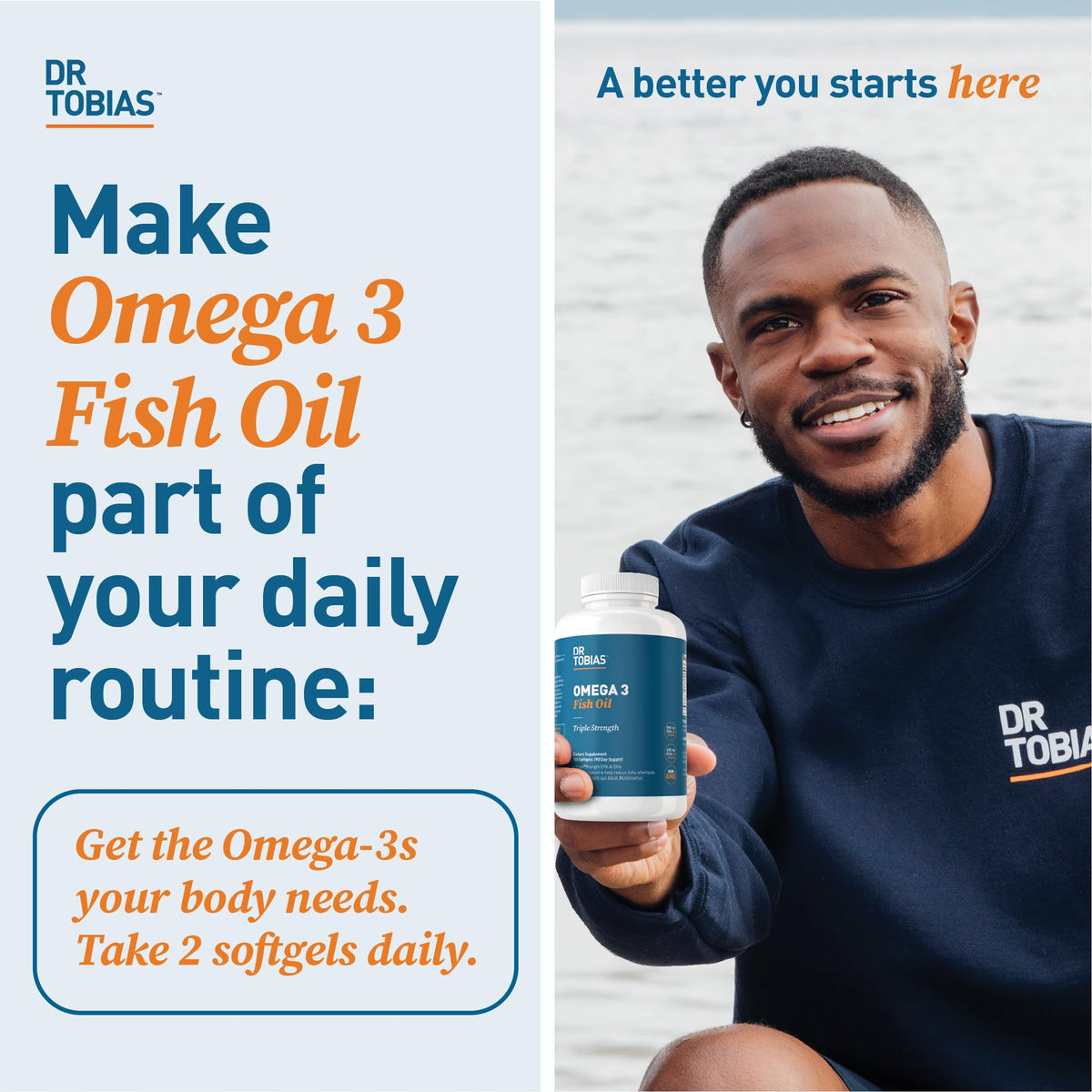 Dr. Tobias Omega 3 Fish Oil, 800 mg EPA 600 mg DHA Omega 3 Supplement for Heart