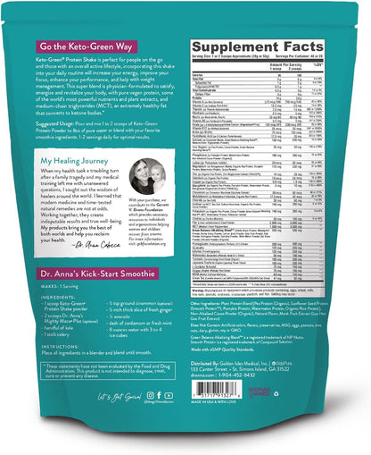 Keto-Green Chocolate Vegan Protein Powder for Women by Dr. Anna Cabeca | Plant Based Protein Powder with Greens | Dairy Free, Sugar Free | Protein Shake 40 Servings