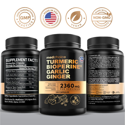MEDCHOICE 4-in-1 Turmeric Joint Support with Garlic & BioPerine, 120ct