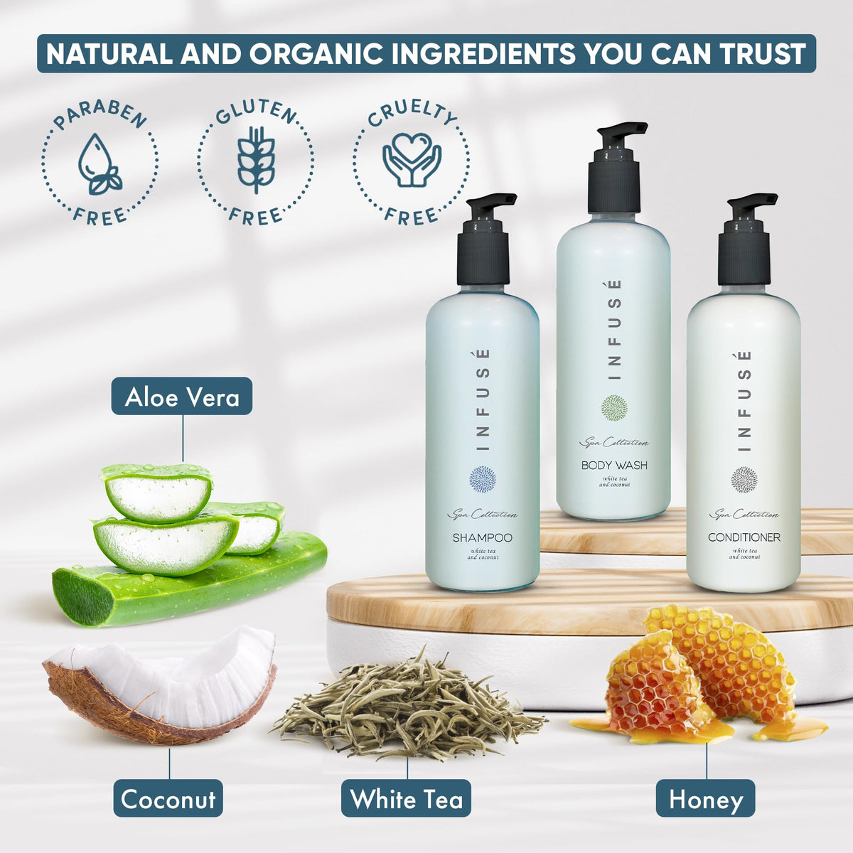 1-Shoppe Aquavera 15 Piece Ecobox All-In-Kit | White Tea and Coconut Soap | 6 Shampoo