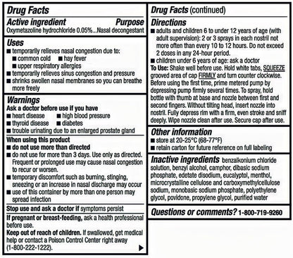 Berkley Jensen No Drip Severe Congestion Nasal Spray - Maximum Strength Decongestant with Oxymetazoline HCl & Menthol - Pump Mist Applicator, No Steroid, 12 Hour Relief, 1 Fluid Ounce (Pack of 3)