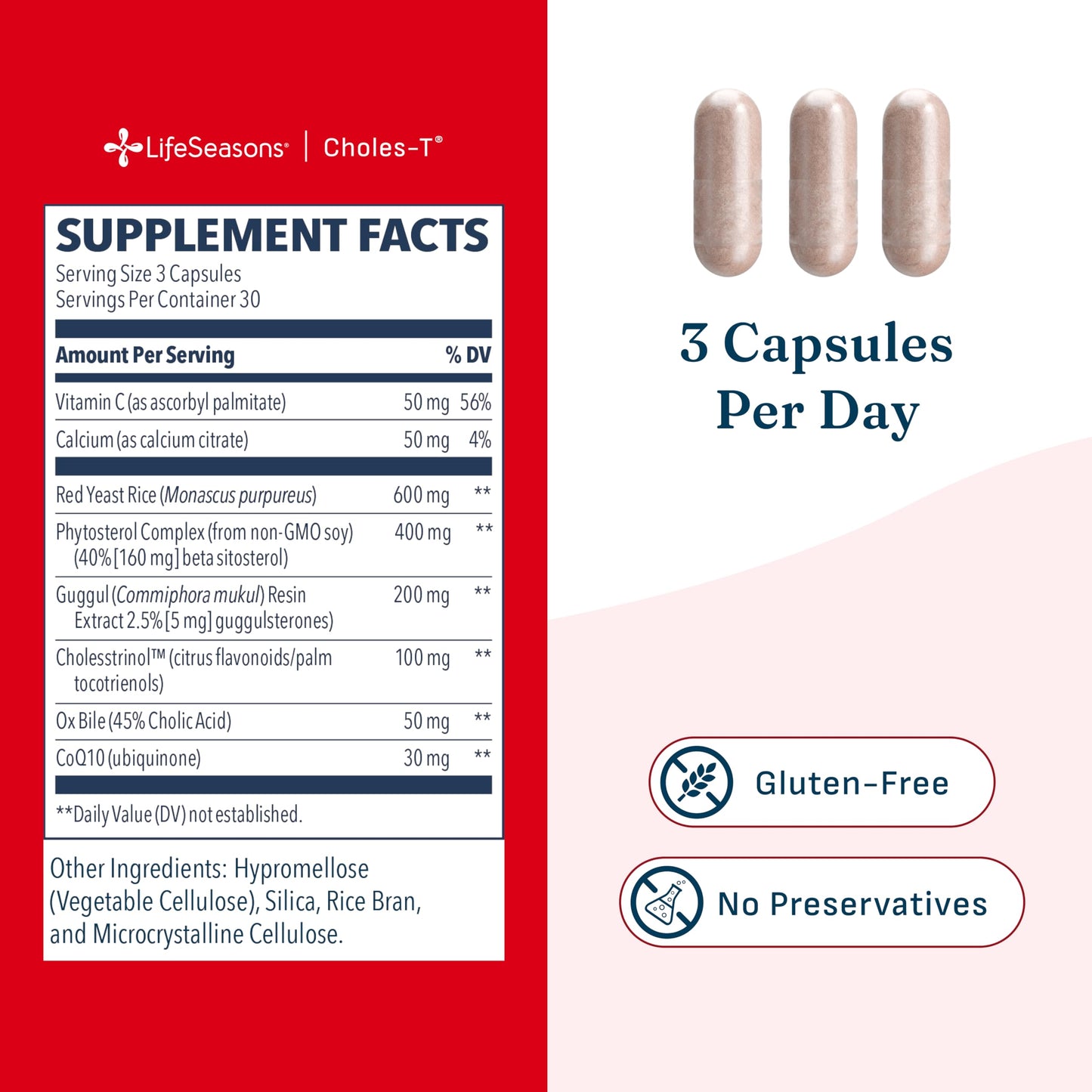 LifeSeasons Choles-T - Cholesterol Support Supplement - Supports Healthy Cholesterol Levels & Enhances Liver Function - Red Yeast Rice, CoQ10, Guggul & Phytosterols - 90 Capsules / 30-Day Supply