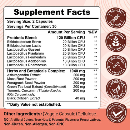 Menopause supplements for women, 120 Billion CFU Probiotic, 13-in-1 Herbs & Botanicals Complex