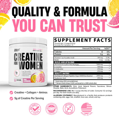 Nutrex Research Creatine for Women Booty & Beauty – Peach Mango | 5g Creatine, 2g Collagen, BCAAs & Hyaluronic Acid for Glutes, Strength & Skin | Gluten Free, 30 Servings
