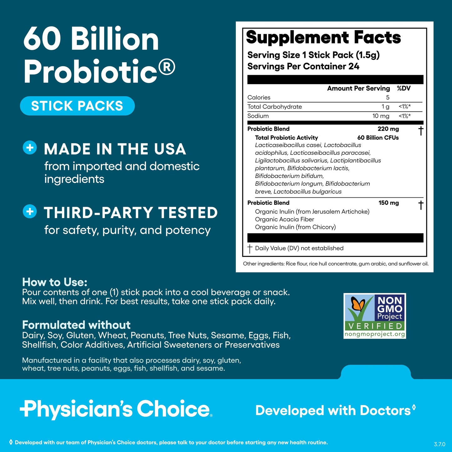 Physician's CHOICE Probiotics 60 Billion CFU - 10 Strains + Organic Prebiotics - Immune, Digestive & Gut Health - Supports Occasional Constipation, Diarrhea, Gas & Bloating - for Women & Men - 30ct