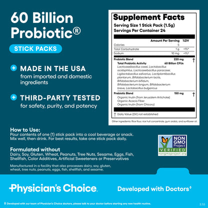 Physician's CHOICE Probiotics 60 Billion CFU - 10 Strains + Organic Prebiotics - Immune, Digestive & Gut Health - Supports Occasional Constipation, Diarrhea, Gas & Bloating - for Women & Men - 30ct