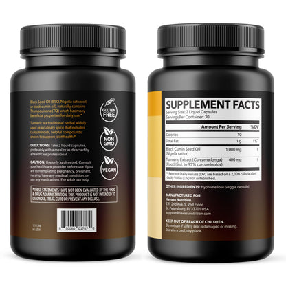 Black Seed Oil Capsules, Vegan, Non-GMO, Cold-Pressed Nigella Sativa, 90ct | 1500mg Per Serving Black Cumin Supplement for Skin Health, Immune Function, and Digestive Health, Unflavored, 30 Servings