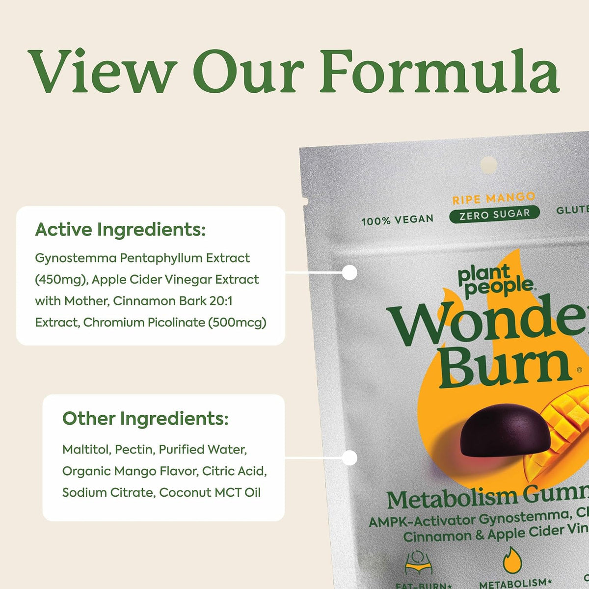 Plant People WonderBurn Metabolism Gummies, Ripe Mango Flavor (60 Count)