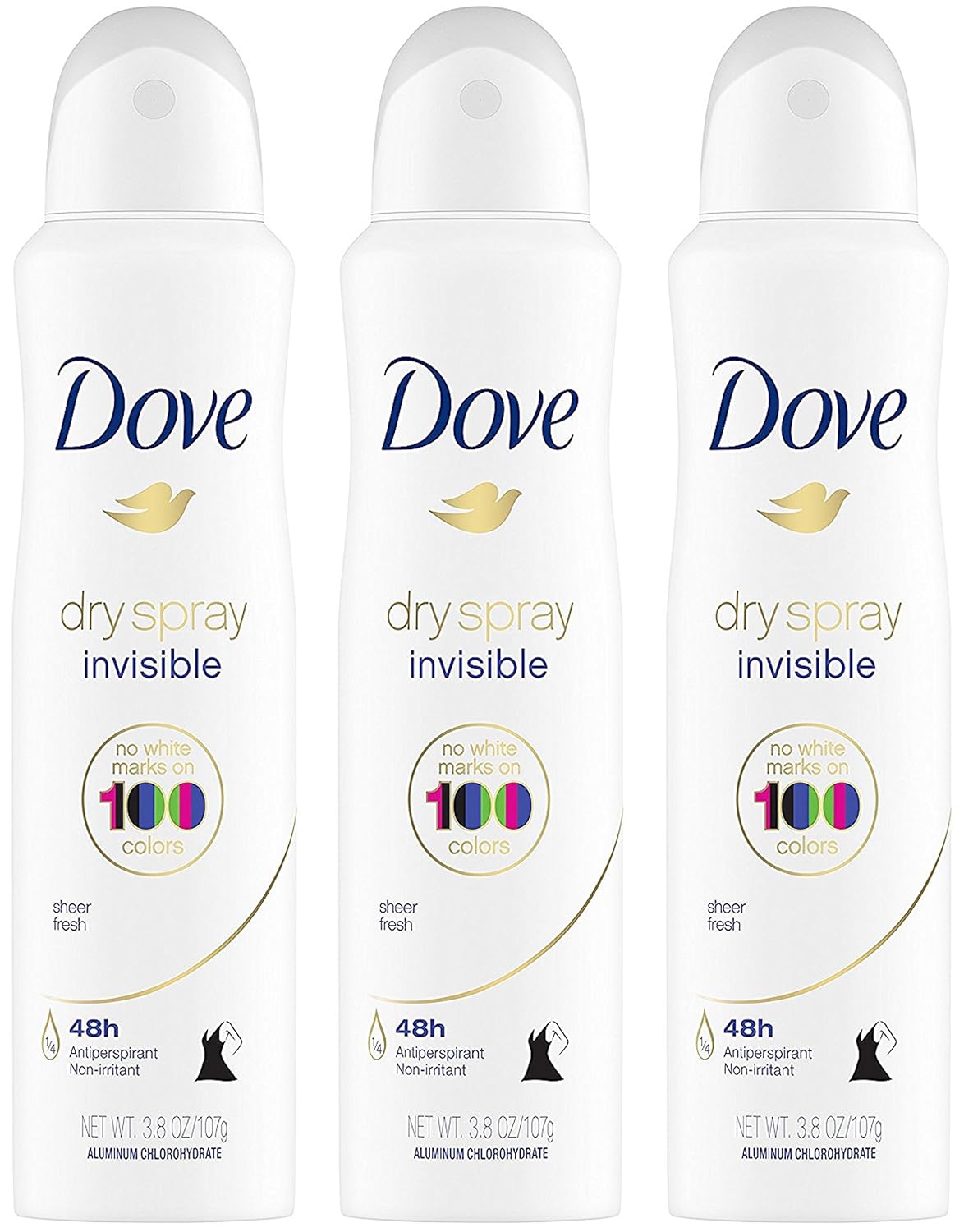 Dove Dry Spray Antiperspirant - Invisible - Sheer Fresh - Net Wt. 3.8 OZ (107 g) Per Can - Pack of 3 Cans