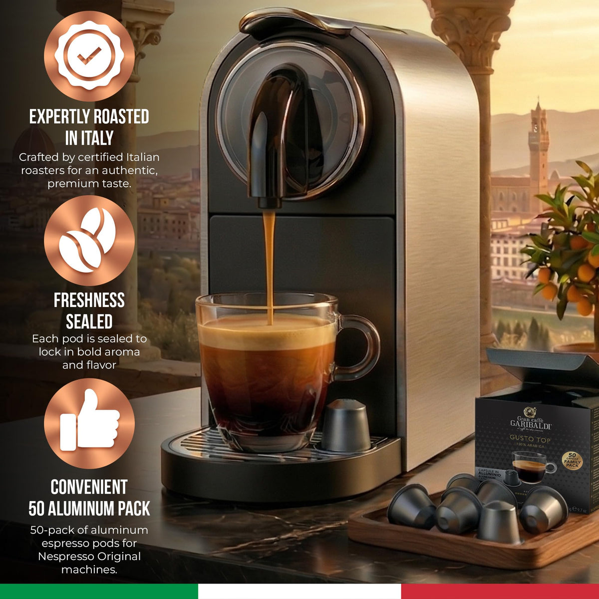 Gran Caffè Garibaldi Espresso Pods, Decaffeinato, 50Count