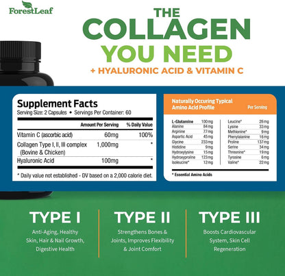ForestLeaf Collagen Supplements Bundle - 2-in-1 Hydrolyzed Collagen Peptides Powder and Collagen Pills - Grass Fed Bovine Collagen for Women and Collagen for Men