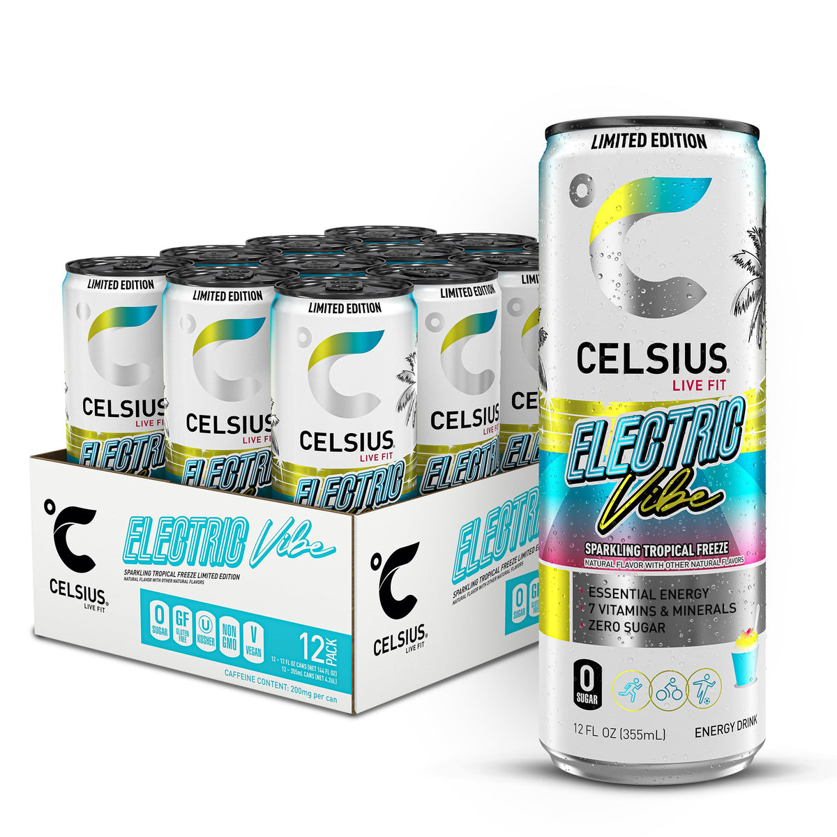 CELSIUS RETRO VIBE Sparkling Sherbet Slush, Sugar Free Energy Drink, 12 Fl Oz (Pack of 12)
