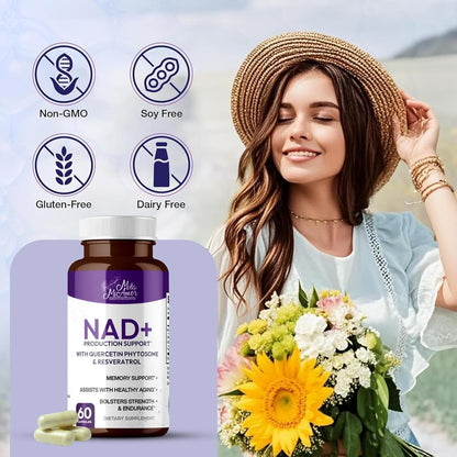 Mila Miamor NAD+ for Cellular Energy & Anti-Aging Supplement| Boost Focus, Vitality & Mitochondrial Function | Supports DNA Repair, Brain Health & Endurance | Non-GMO, Gluten-Free | 60 Capsules