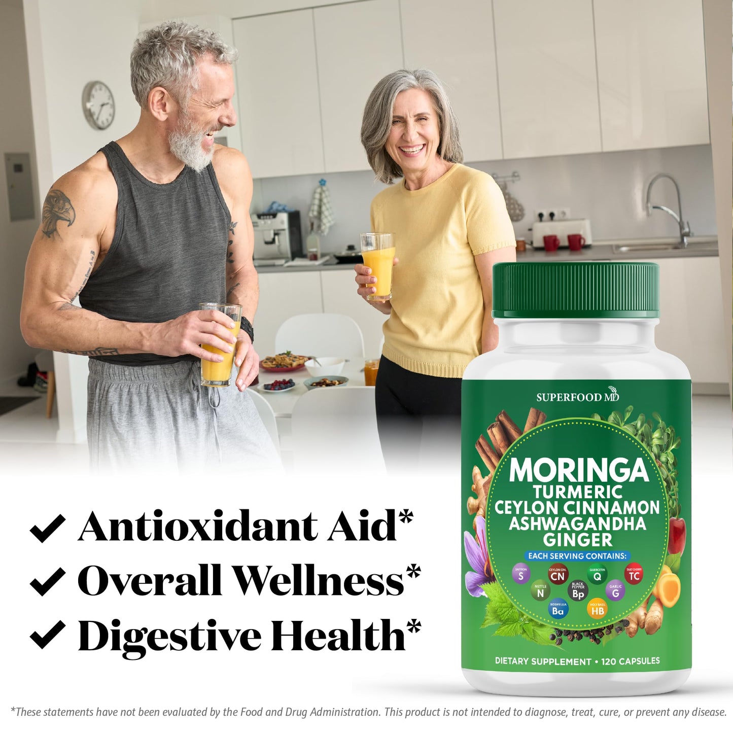 Moringa Supplement | Turmeric, Ginger, Boswellia, Saffron, Holy Basil, Nettle -Support Supplement for Women and Men with Ceylon Cinnamon, Quercetin, Tart Cherry- 240 Capsules